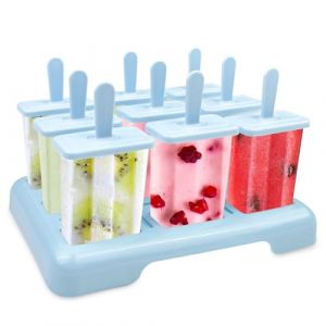 Traxenta 9 Pièces moule glace, popsicle moules réutilisable, ice pop mold, Avec Brosses, Batonnet Glace Et Entonnoirs Pliants en Silicone, pour Popsicles, Sorbets Nourriture, Crèmes Glacées (Bleu) (amine ecommerce, neuf)