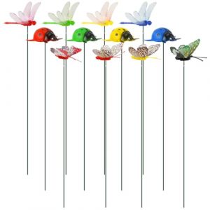 NQEUEPN 12pcs Piquets D&eacute;coratifs de Jardin, Artificiels 3D D&eacute;coration de Jardin Libellule R&eacute;aliste Coccinelle Ornements Papillon pour Ext&eacute;rieur Patio Cour D&eacute;coration de Pot Fleur (sans Clips) (Jenniy, neuf)