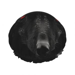 Bonnet de douche motif loup noir aux yeux rouges pour femme, double couche, bonnet de bain épais réutilisable et imperméable avec bande élastique, bonnet de douche lavable pour homme et femme, spa (Haitaoshangmao, neuf)