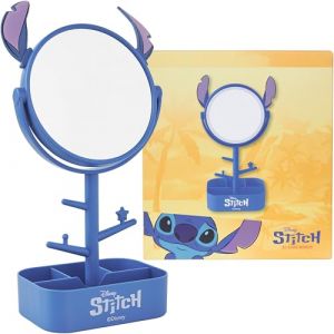 Get Trend Disney Stitch Miroir Table avec Support Bijoux Fille et Ado, Miroir Coiffeuse, Compartiments de Rangement Bijoux et Colliers, D&eacute;coration Chambre (Bleu Stitch) (Get Trend., neuf)