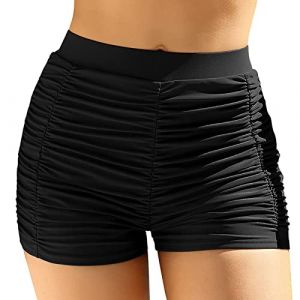 pvucpot Bas De Maillot De Bain Femme Noir Short de Bain Shorty Sport Shorts de Plage Bas de Maillot Taille Haute Couleur Unie Bas de Maillots Ventre Plat Été Short Bikini de Plage (goodups, neuf)