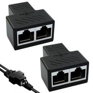 Repartiteur Cable Ethernet RJ45, 2 Pcs Coupleur Ethernet 1 Femelle vers 2 Femelles, Switch RJ45 Coupleur Raccord vers LAN Rallonge pour ADSL, TV, Switch,D&eacute;codeur, Routeur(Noir) (Zhou Manman, neuf)