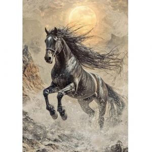 DCIDBEI 5D Diamant Peinture Cheval Frison 40x50cm Diamond Painting Adultes Chevaux Noir Diamant Art Chevaux Sautant Perle Diamant a Coller Cheval Coucher de Soleil Paysage Nature DIY Toile Grand (BEIMIN, neuf)