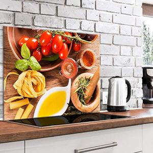 murando - Crédence Verre Cuisine 80x60 cm - Plaque Anti-Projection - Couvercle Anti-éclaboussures crédence - Plaque en Verre trempé - Épices Légumes Pâtes Olive Ail j-B-0052-aq-e (murando, neuf)