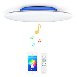 36W &Phi;40cm Abat-jour &eacute;toil&eacute; Musique Plafonnier LED avec Haut Parleur Bluetooth,luminaire couleur changeante avec Telecommande,lustre enceinte bluetooth for Salon Salle de bain Cuisine Chambre Enfants (Chysongoods Store, neuf)