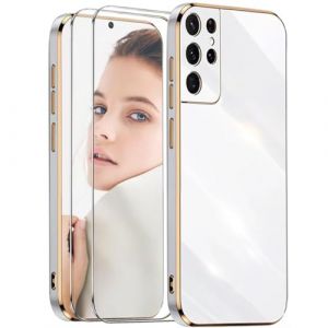 ATISIJIE Coque pour Samsung Galaxy S23 Ultra,avec 2 Verre Tremp&eacute; Vitre Protection TPU Silicone Etui Antichoc Housse pour Samsung Galaxy S23 Ultra-Blanc (TISIM, neuf)