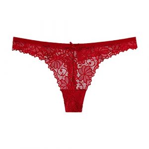 Générique Culotte Femme Sexy Chic - Dentelle Femme Thong String Ficelle String Rouge Culotte Fendue Sexy À L'Entre Jambe Lot Culottes Femmes Sexy Chic Dentelle Strings Slips Femmes (Miuiakoal, neuf)