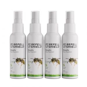 RepellShield® Citronnelle Spray Anti Guepes et Frelons -4x100ml- Non Tachant - Usage Intérieur & Extérieur - Barrière Répulsive de Longue Durée Anti Guêpe pour Maison, Piscine, Toiture (Vivere GmbH, neuf)