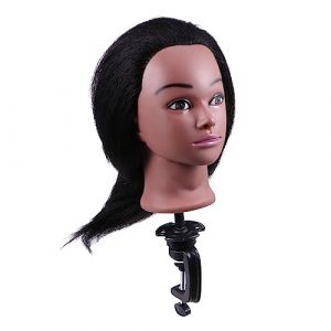 Vaguelly Tête Mannequin Coiffure Peau Noire Cheveux Naturels pour Entraînement Coiffeuse Professionnelle Tête à Coiffer pour Coupe et Stylisme (Bustling Xin, neuf)