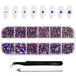 Beadsland strass pour le maquillage,8 tailles 2500pcs cristal dos plat strass visage pierres précieuses pour l'artisanat ongles avec des pinces et un crayon de cire,Velours violet,SS4-SS30 (EVERNEWUK, neuf)