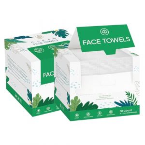 Lot de 2 serviettes jetables extra larges pour le visage - Lot de 50 gants de toilette quotidiens biodégradables - Lingettes sèches démaquillantes épaisses et douces pour peaux sensibles (YuxierDirect, neuf)