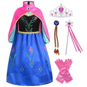 Hamanasu Déguisement Anna de la Reine des Neiges Robe Anna pour Enfant Fille Costume Anna Reine des Neiges avec Perruque Couronne Gants Anniversaire Fete Carnaval Halloween Cosplay 8-10 Ans BBG 150 (yufanzhenmaoyi, neuf)