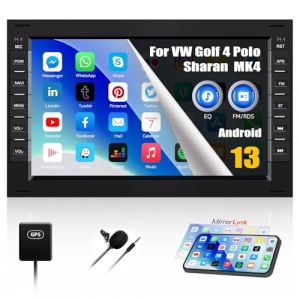 CAMECHO Android 15 Autoradio pour VW Golf 4 Polo Sharan Jetta MK4 T5 Multivan avec Bluetooth, Autoradio Double Din Sat Nav 7 Pouces avec écran Tactile, Mirror Link FM/RDS WiFi SWC et USB (Icamecho, neuf)