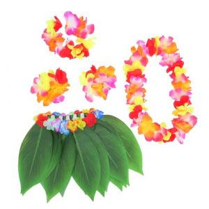 TOYANDONA 1ensemble Costume Hawa&iuml;en Avec Jupe Artificielles Brassi&egrave;re Ananas Bracelets Et -t&ecirc;te Accessoires De F&ecirc;te Tropicale Pour Adultes D&eacute;coration Luau Beach (Elitabert, neuf)
