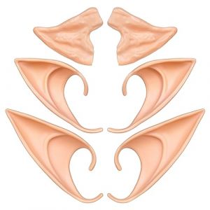 Aomig 3 Paires Oreille Elfe Femme, Elf Ears, Latex Fée Oreilles en Latex pour Cosplay Oreilles d'Elfe Halloween Noël Toute Soirée à Thème(12.5cm & 10cm& 6.5cm) (Yadark, neuf)