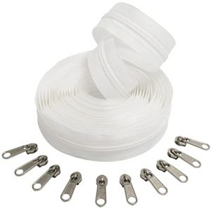 AERZETIX - C62670x5-C62791x10 - Kit de Fermeture &eacute;clair &agrave; glissi&egrave;re Spirale 5m N&deg;5 Couleur: Blanc + 10 curseurs Couleur Argent sans verrou - en Nylon/m&eacute;tal - mercerie (Tuning, neuf)