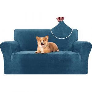 CYCMACO Housse De Canape Velour 2 Places, Housse Canape Extensible avec Accoudoirs, Universelle Sofa Cover Antidérapante, Protection Couvre Canapé Anti Poils Animaux, Lavable, Bleu Paon (CYCMACO, neuf)