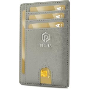 Porte Carte Bancaire Fin et Petit, Portefeuille pour Hommes et Femmes avec Pochette d'argent & Bo&icirc;te-Cadeau, Porte-Cartes de Cr&eacute;dit RFID, Porte Carte Bancaire Anti Piratage pour Homme - Gris Argent (PIRNA, neuf)