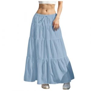 Jupe Longue Femme Boheme Ete Robe Grande Taille Bohème Trapèze Décontractée Vacances Jupes Blanche Short Mousseline Soie Plage Liquidation Fluide avec Ceinture Elastique Poches Mi Maxi Élastique (mulongDERR, neuf)