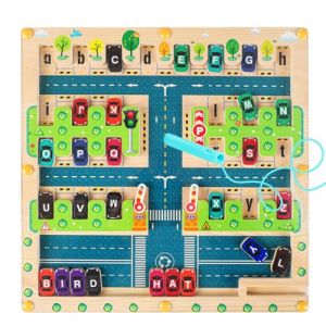 VLEDARLING Jeu Magn&eacute;tique Parking Labyrinthe Jouet Enfant en Bois pour Apprendre Alphabet, Labyrinthe Magnetique, Jouet Bois Montessori de 3-6 Ans, Apprendre Jeu de Tri (BaoShiLi, neuf)