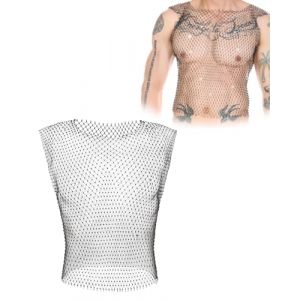 SCJJZ Sexy Débardeur en strass pour homme en maille transparente et résille scintillante Tenue de rave Festival Crop Homme Chemise sexy Club Party,Hauts de fête,57cm (GuangZhouAnTuTuMaoYiYouXianGongSi, neuf)