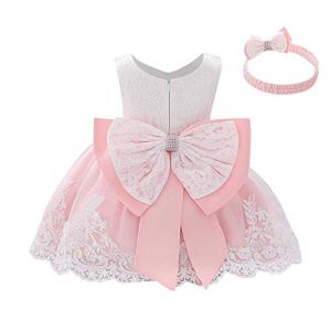 FYMNSI Robe de f&ecirc;te pour b&eacute;b&eacute; fille - Pour anniversaire, f&ecirc;te de bapt&ecirc;me - Motif floral - Dentelle - Tutu - Princesse - Demoiselle d'honneur - Avec bandeau - Rose - 18 mois (FYMNSI store, neuf)