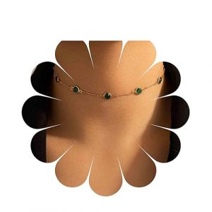 Yheakne Collier Ras Du Cou Vert Émeraude Boho Collier De Perles De Pierres Précieuses Vertes Collier D'émeraude Rond Collier De Cz Court Collier De Chaîne Bijoux Pour Femmes Et Filles (Yheakne-UK, neuf)