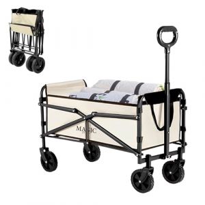 Chariot de Plage Pliable pour Le Camping, Le Pique-Nique. Chariot de Jardin. Chariot de Transport avec Sac et Poignée Réglable. Brouette (57x39cm, 85L) (Magic boutique, neuf)