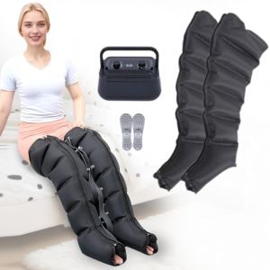 Pressothérapie jambes et abdomen, bottes de pressothérapie jambes, 6 chambres Machine de massage Drainage Lymphatique Circulation, 0-30 min, 0-240 Mhg réglables (noir, 2 jambes L) (hhh-jhh, neuf)
