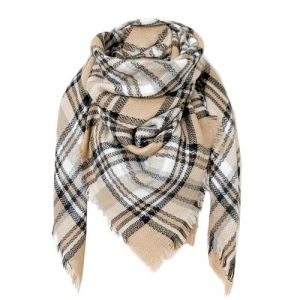 FIFTHAVE &Eacute;charpe Femme Homme Ch&acirc;le Cachemire Ecossaise Mode Ponchos Plaid Foulards Automne Hiver Oversize Cape Glands Scarf Carreaux Chaud Carr&eacute;e Souple &Eacute;tole Couvertures Kaki 02 (Ysqtech, neuf)