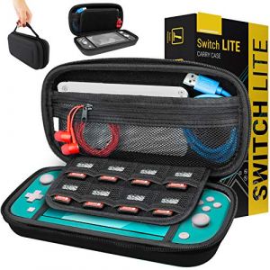 Orzly Etui pour Nintendo Switch Lite, Deluxe Housse Rigide de Rangement Zippée en Matériau Durable Anti-Choc pour la Console Nintendo Switch Lite (2019) et Ses Accessoires - Noir (Syntiga Europe - FR, neuf)