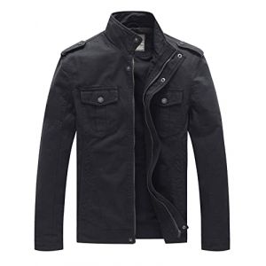 WenVen Homme Veste Style Militaire Printemps Coupe-Vent Veste Zippée Veste Cargo Classique en Coton Manteau Décontracté Casual Blouson Multipoches Gris Foncé 9929 S (C'est la vie, neuf)