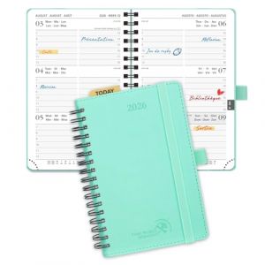 POPRUN Agenda de Poche 2026 A6 Semainier 16 x 10,5 cm - Couverture Souple en PU Cuir Spirale, Petit Agenda, D'Jan 2026 &agrave; D&eacute;c 2026-12 Mois, R&egrave;gle signet, Papier 100 g/m&sup2;, Vert (Time Works Wonders, neuf)