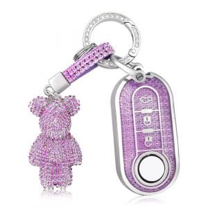 OFF WE GO Etui Cles Coque Clé pour Fiat 500 Lancia Ypslon Brava Bravo Cabrio Nuova Doblo Ducato Grande Punto Panda Qubo Étui Clés Boitier Clé de Voiture Protecteur Clé Voiture avec Porte-clés, Violet (OFF WE GO, neuf)