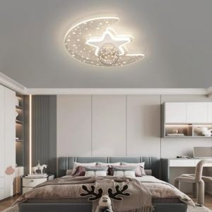 Stesulfr Plafonnier cr&eacute;atif pour Chambre d'enfant &agrave; LED &agrave; intensit&eacute; Variable avec t&eacute;l&eacute;commande Lustre en Forme de Lune Lampe de Plafond d&eacute;coratif Moderne Convient pour Chambre de gar&ccedil;on Fille Chambre (♚Stesulfr-FR, neuf)