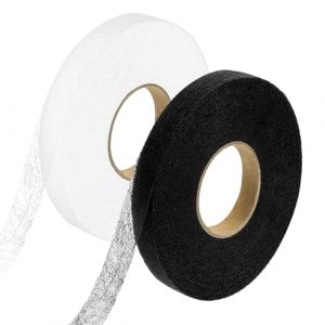 RUNFENG 2 pi&egrave;ces (50 m&egrave;tres/rouleau) 10 mm de large Ruban thermocollant pour tissus, autocollants pour tissu, ourlet ruban tissu moul&eacute; thermocollant pour pantalons, v&ecirc;tements, tissus noir+blanc) (Renhu-shop, neuf)