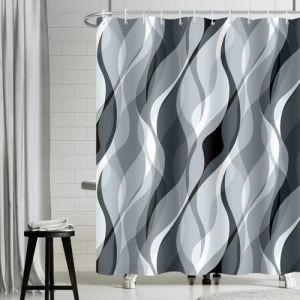 Uiiooazy Rideau Douche Anti Moisissure, Rideau de Douche Gris Abstrait Rayures Bleu Rayé Rideaux de Baignoire Tissu Imperméable Lavable Polyester Rideaux Salle de Bain avec 12 Crochets 180x200cm (dongguibinjingpinxiaodianpu, neuf)