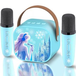 Micro Karaoke Enfant,Fille Micro Karaoke,Cadeau Fille 3 4 5 6 7 8 9 10 12 Ans,Jouet Enfant 3 4 5 6 7 8 9 10 12 Ans，avec 2 Micro sans Fil Bluetooth，Reine des neiges Micro Karaoke Princesse Frozen Toys (yx-fr, neuf)