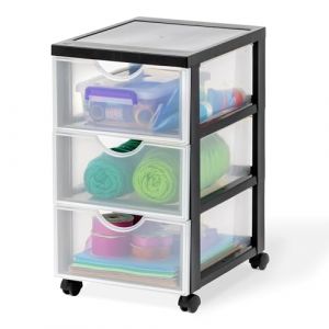 Iris Ohyama, Tour de rangement à Roulettes en Plastique, 3 Tiroirs Moyens, Noir, Ouverture Facile, Meuble de Rangement, Papeterie, pour Chambre, Salle de Bain, École & Bureau, Sans BPA, DDDC-003 (Iris Ohyama France, neuf)