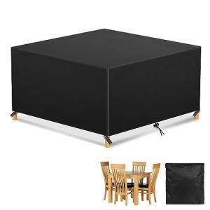 YuYo Housse de Table Jardin Carre, Housse de Protection Table de Jardin Étanche, 420D Tissu Oxford, Anti-UV Bache Table de Jardin Exterieur - 200x200x90cm, Noir (Little Ear-EU, neuf)