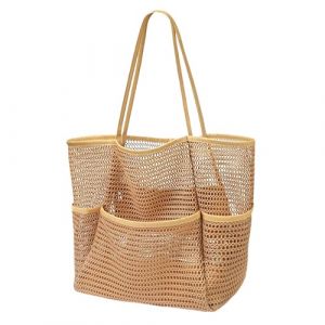 Elepl Grand Sac Cabas en Maille Sac Plage Pliable Tote Bag Femme Panier Plage avec Fermeture Éclair Sac Ete avec Plusieurs Poches Sac Fourre Tout de Plage pour Natation Voyage Gym Rangement de Jouets (hanhangshangmao, neuf)