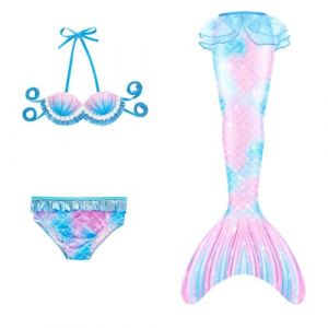 Maillot De Bain Enfant Fille Joli Maillot de Bain d'été Cosplay Party Fille Manches Longues 3 Pièces Deguisement Océan Piscine Natation Plage Costume de Bain de Plage (HIKLASbien, neuf)