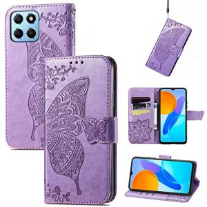JIUNINE Coque pour Honor X6 / Honor X8 5G / Honor 70 Lite, Antichoc Housse &eacute;tui en Cuir PU Flip Case Portefeuille &agrave; Rabat avec Motif Papillon [Porte Carte] [Magn&eacute;tique] pour Honor X6, Pourpre (JIUSEN EU Store, neuf)