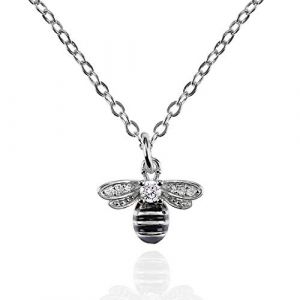 namana Collier Pendentif Argent en Abeille pour Femme et Jeune Fille. Collier Femme serti de Zircons avec des D&eacute;tails en Email Noir. Chaine et Pendentif en Abeille pour Femme avec &Eacute;crin Cadeau (Anakao, neuf)