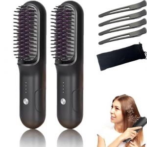 Brusho Hair Pro, Brosse à lisser sans fil Brusho Hair Pro, Lisseur portable Brusho, Peigne à lisser électrique, Mini peigne chaud ionique pour cheveux secs, cheveux bouclés (2Pcs) (KAOLAMTUPOCP, neuf)