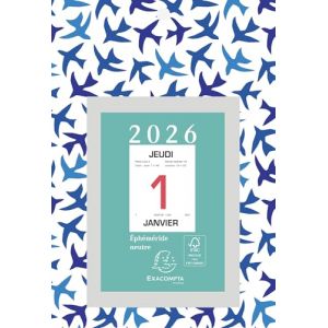 Exacompta - 32111E - Bloc éphéméride neutre 9,8 x 13,4 cm - Sur support plaque imprimée Papier 14,5 x 21,5 cm - 2026 - Coloris aléatoire (ALPEXE France, neuf)