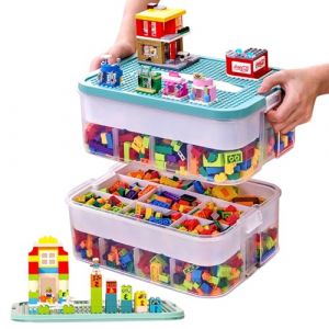 alouweekuky Boite Rangement Plastique pour Lego Briques, 2 Couches Boite Rangement pour Lego avec Couvercle, Enfant Jouets Empilable Organiseur Transparent avec Compartiments pour Ranger les Jouets (XIAOQ-EU, neuf)