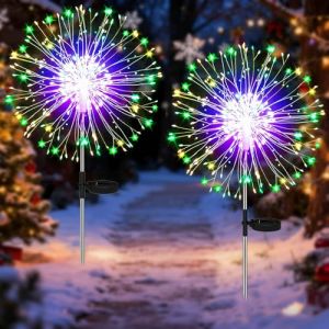 yowin Lot de 2 &eacute;clairages de No&euml;l solaires d'ext&eacute;rieur - 150 LED - 8 modes - Feux d'artifice - Lampes solaires &eacute;tanches - Pissenlit - Pour balcon, jardini&egrave;re - Multicolore (Yowin, neuf)