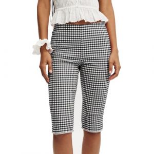 FeMereina Pantacourt vichy pour femme - Taille élastique - Taille mi-haute - Legging capri - Vintage - Motif écossais, Noir , M (Harri me, neuf)