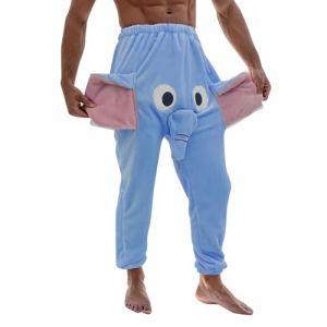 Pyjama Homme Humoristique Hiver - Pantalon d'Intérieur Chaud Avec Boxeur Éléphant Drôle - Short Fantaisie Large en Peluche Pour Maison et Sommeil (Blue, XL) (Pursuit-W, neuf)